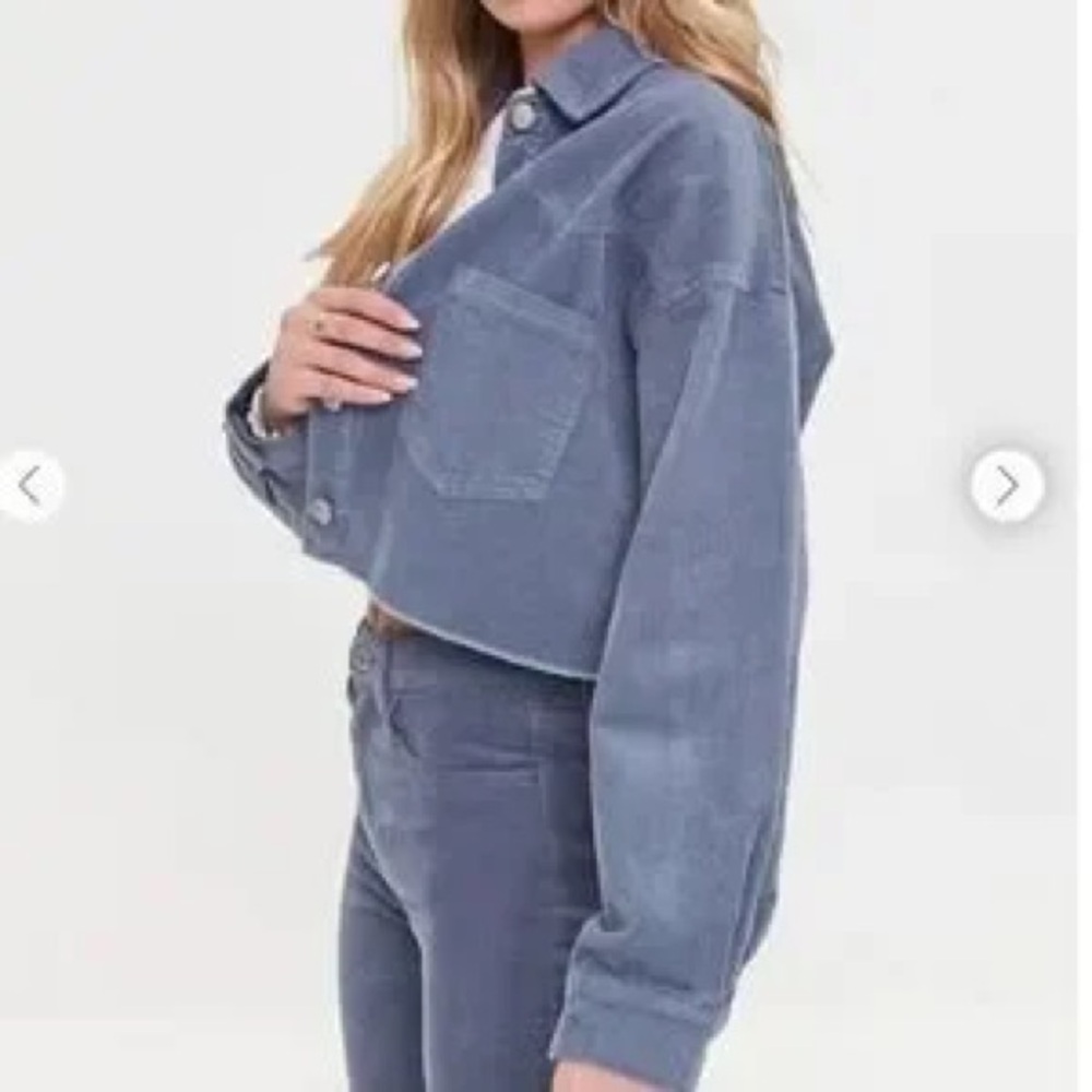 Forever 21 Blue Corduroy cropped Button Down Shirt